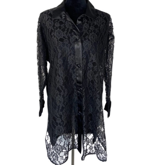 Vintage Victoria's Secret Gold Label Sheer Black Lace Long Sleeve top- Women's S